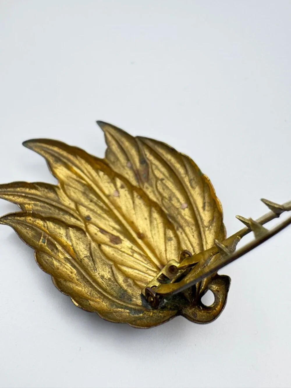 Vintage Brass Leaf Dress Clip Fur Clip Pin Art Deco Stylized Leaves Brooch